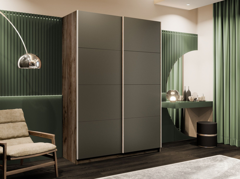 Шкафы-купе 2-х дверные, Шкаф-купе Прайм 2-х дверный Стекла хаки/Доводчики 140х57х230