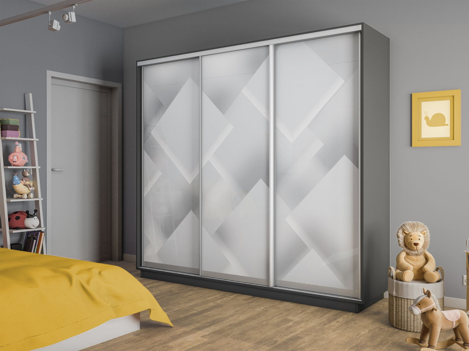 Шкафы-купе 3-х дверные, Шкаф-купе Экспресс 3-х дверный Фотопечать Квадрат Стекла 240х60х240