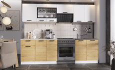 Кухонные гарнитуры, Кухня Хозяюшка 2,6 м Белый гладкий/Дуб вотан ЛДСП