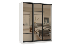 Шкафы-купе 3-х дверные, Шкаф-купе Премьер 23 (11ЗБ;11ЗБ;11ЗБ) фасады зеркало бронза/трёхдверный/Профиль чёрный муар