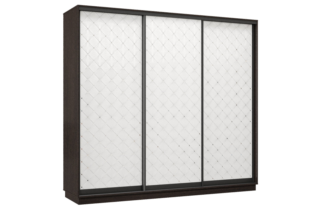 Шкафы-купе 3-х дверные, Шкаф-купе Премьер 33 (01РБ;01РБ;01РБ) фасады ромб белый/трёхдверный/Профиль чёрный муар
