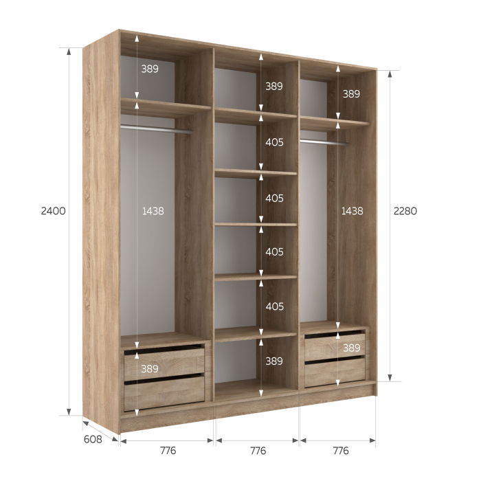 Шкафы-купе 3-х дверные, Шкаф-купе Эста 3-х дверный ДСП/Стекла хаки/Доводчик 240х66х240