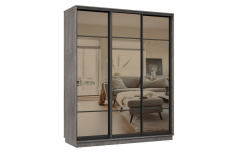 Шкафы-купе 3-х дверные, Шкаф-купе Премьер 24 (11ЗБ;11ЗБ;11ЗБ) фасады зеркало бронза/трёхдверный/Профиль чёрный муар