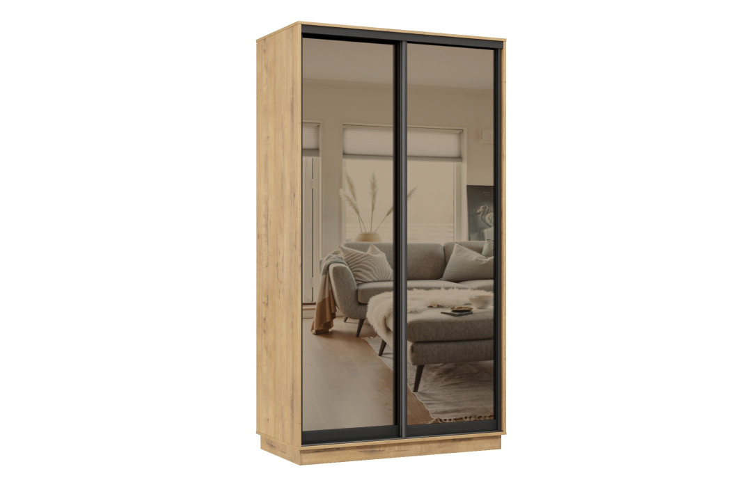 Шкафы-купе 2-х дверные, Шкаф-купе Премьер 01 (01ЗБ;01ЗБ) фасады зеркало бронза/двухдверный/Профиль чёрный муар