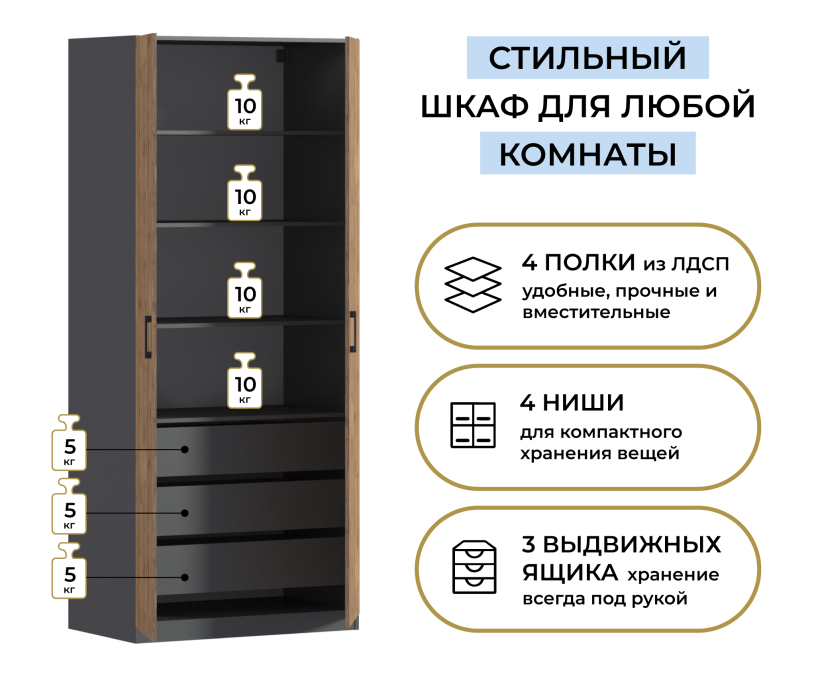 Спальня, Шкаф двухдверный Макс 1000 мм, вариант №5 (ЛДСП)