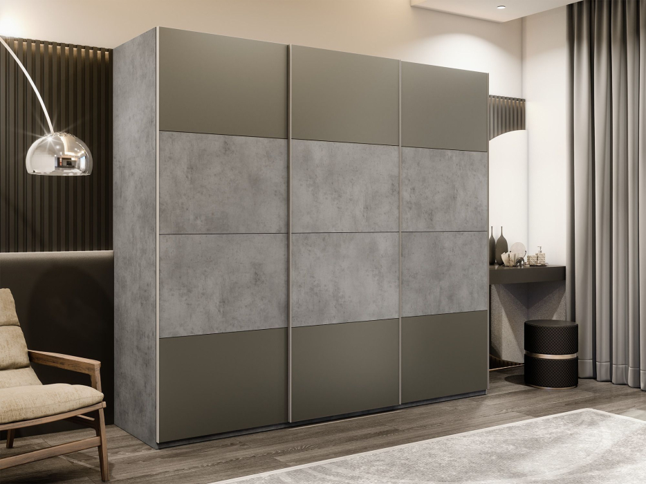 Шкафы-купе 3-х дверные, Шкаф-купе Эста 3-х дверный ДСП/Стекла хаки/Доводчик 270х66х240