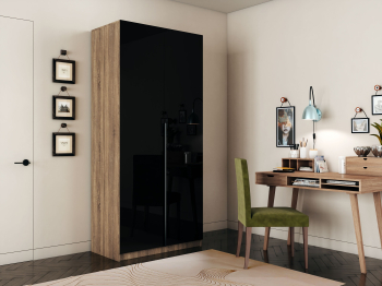 Шкаф распашной Е1 Локер 101x52.5x220 см, с черным стеклом , полками и модулем