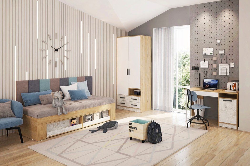 Кровати одноярусные, Кровать Алиса, мод.2.2, с мягким элементом 2,0, гикори джексон