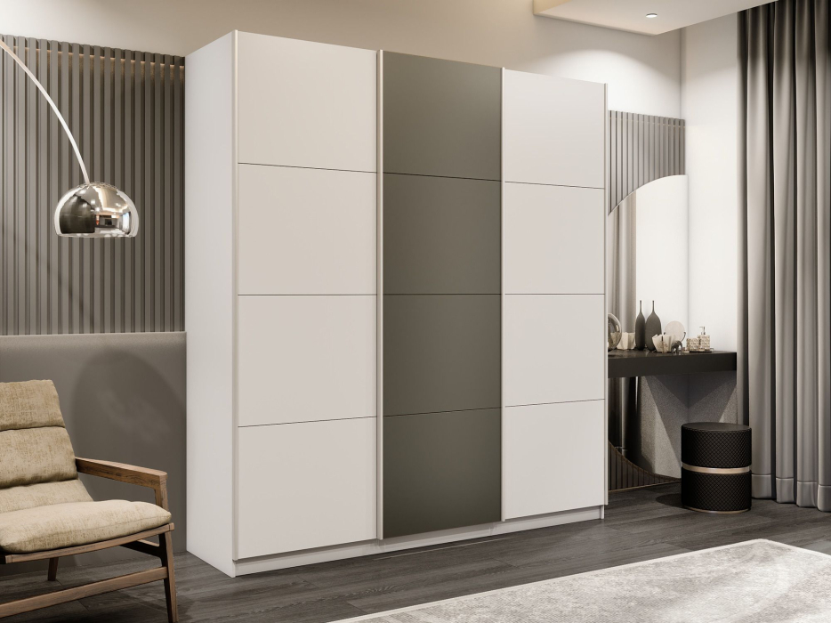 Шкафы-купе 3-х дверные, Шкаф-купе Прайм Широкий 3-х дверный ДСП/Стекла хаки/Доводчики 240х57х230