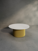 Журнальные столики, Стол круглый журнальный с металлическим золотым подстольем GENGLASS TRUBIS Wood M 100