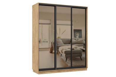 Шкаф-купе Премьер 24 (01ЗБ;01ЗБ;01ЗБ) фасады зеркало бронза/трёхдверный/Профиль чёрный муар