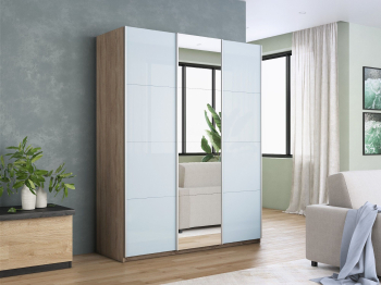 Шкаф-купе Прайм 3-х дверный Стекла белые/Зеркало/Доводчики 180х57х230