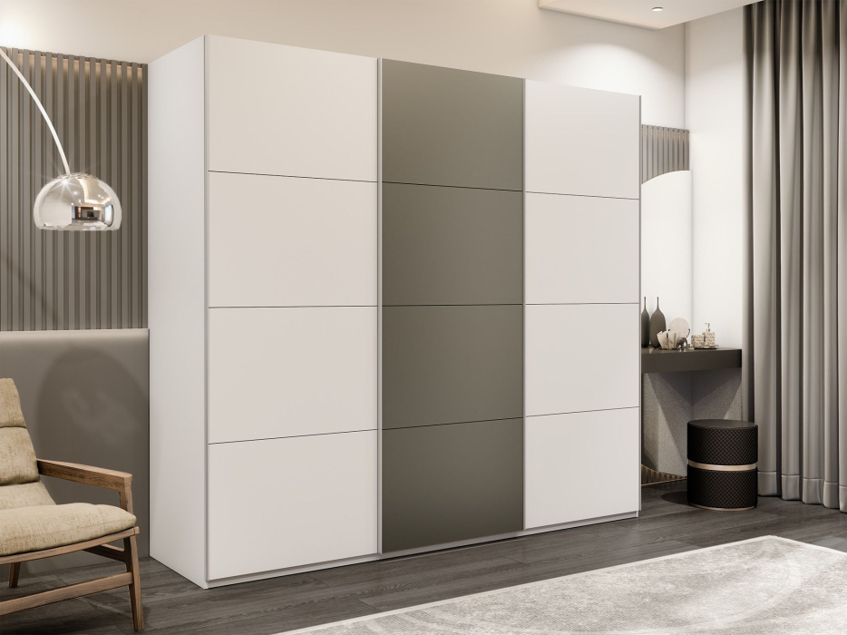 Шкафы-купе 3-х дверные, Шкаф-купе Эста 3-х дверный ДСП/Стекла хаки/Доводчик 270х66х240