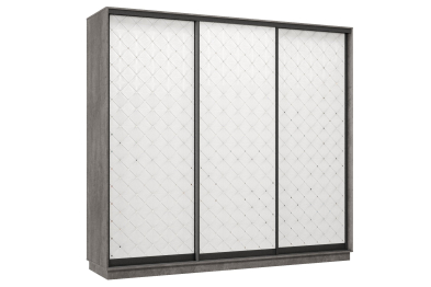 Шкаф-купе Премьер 33  (01РБ;01РБ;01РБ) фасады ромб белый/трёхдверный/Профиль чёрный муар