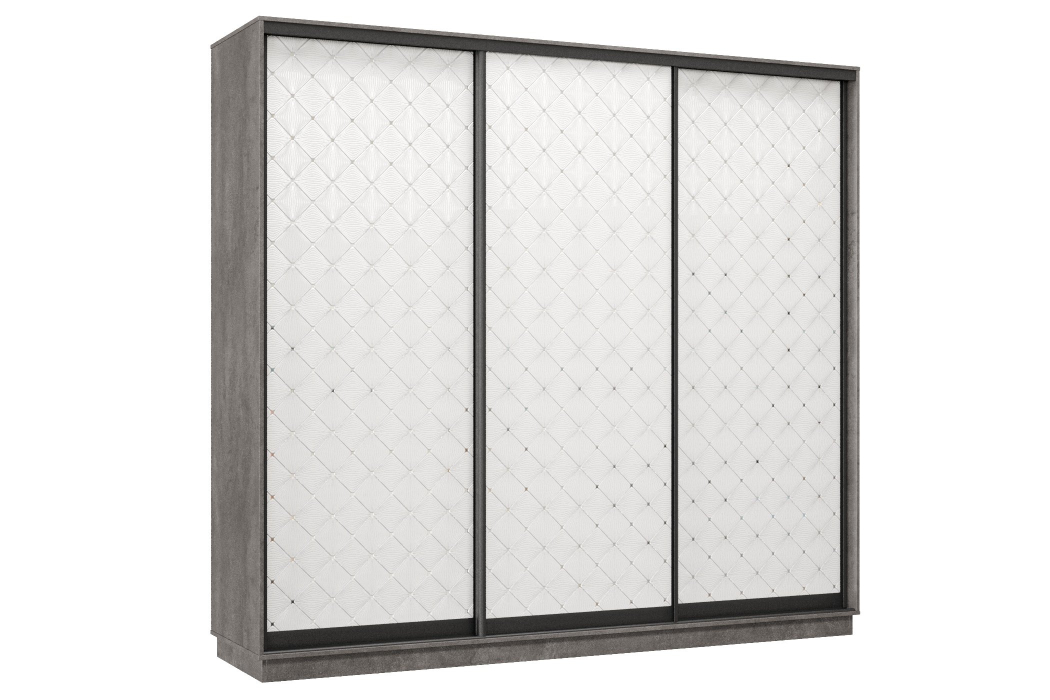 Шкафы-купе 3-х дверные, Шкаф-купе Премьер 59  (01РБ;01РБ;01РБ) фасады ромб белый/трёхдверный/Профиль чёрный муар