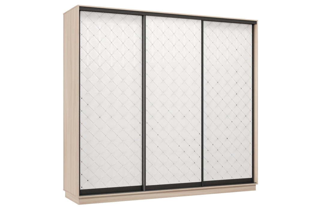 Шкафы-купе 3-х дверные, Шкаф-купе Премьер 35 (01РБ;01РБ;01РБ) фасады ромб белый/трёхдверный/Профиль чёрный муар