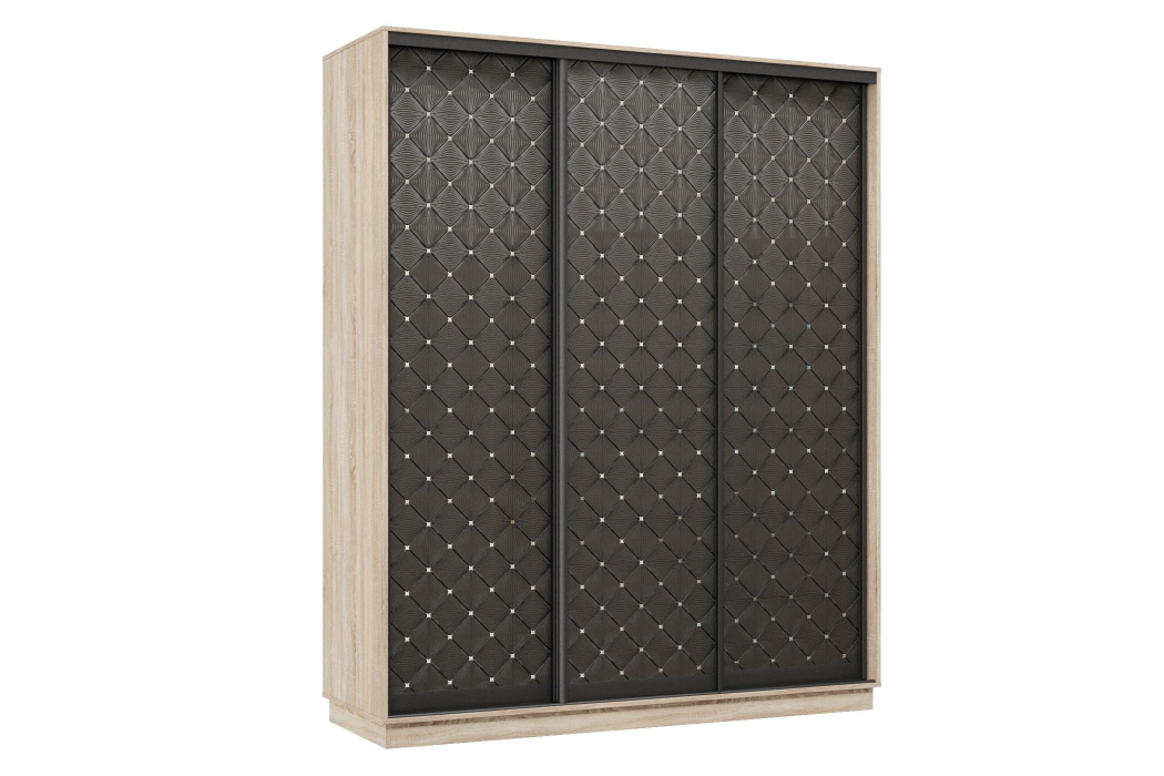 Шкафы-купе 3-х дверные, Шкаф-купе Премьер 22 (01РЧ;01РЧ;01РЧ) фасады ромб чёрный/трёхдверный/Профиль чёрный муар