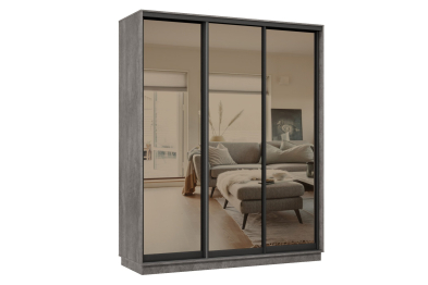 Шкаф-купе Премьер 24 (01ЗБ;01ЗБ;01ЗБ) фасады зеркало бронза/трёхдверный/Профиль чёрный муар