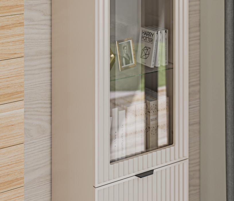 Шкафы пеналы, Шкаф-витрина Турин СБ-3567 Кашемир серый/МДФ Кашемир