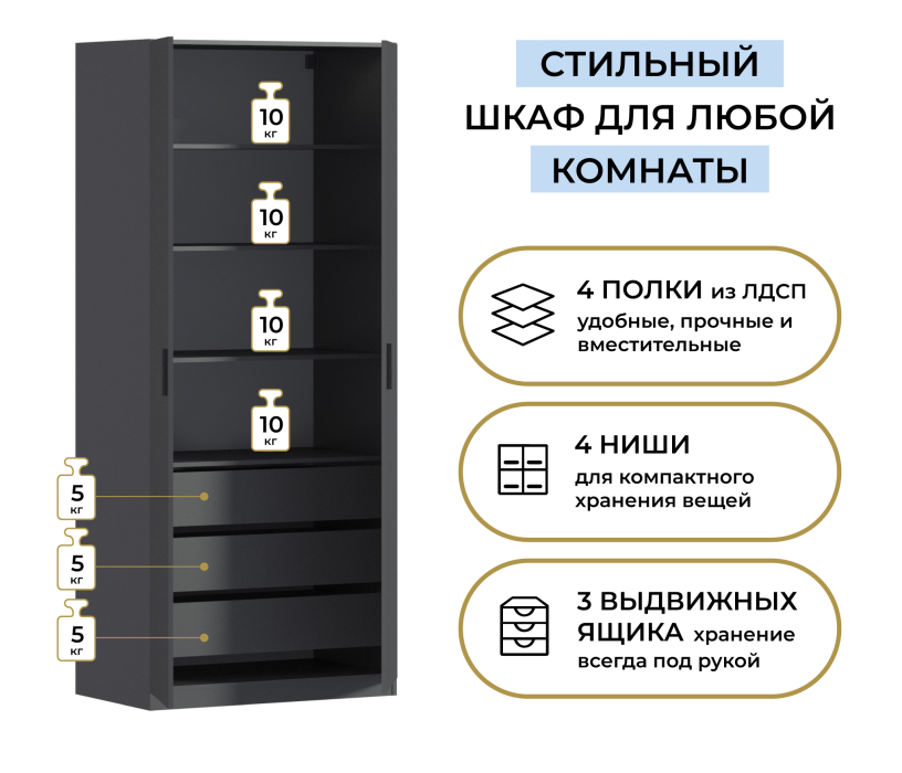 Спальня, Шкаф двухдверный Макс 1000 мм, вариант №5 (ЛДСП)