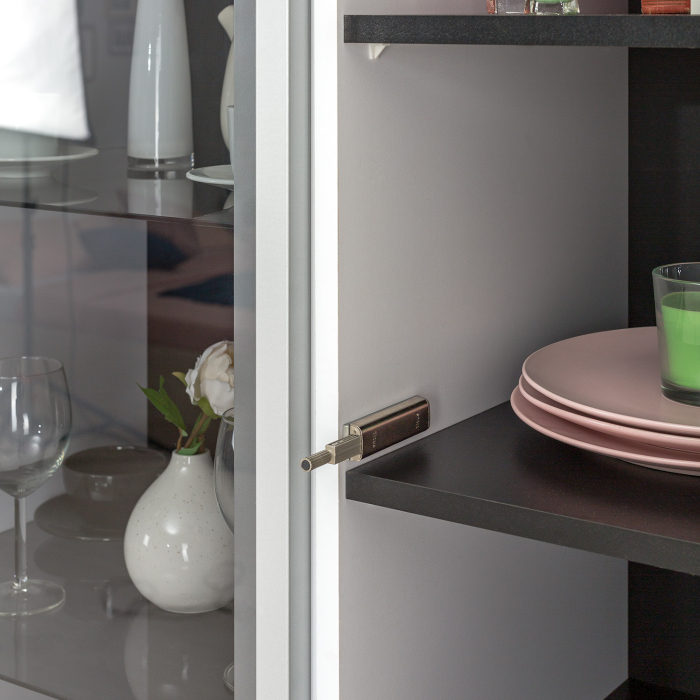 Витрины, Шкаф-витрина Сидней 13.201, белый премиум, черный, белый глянец