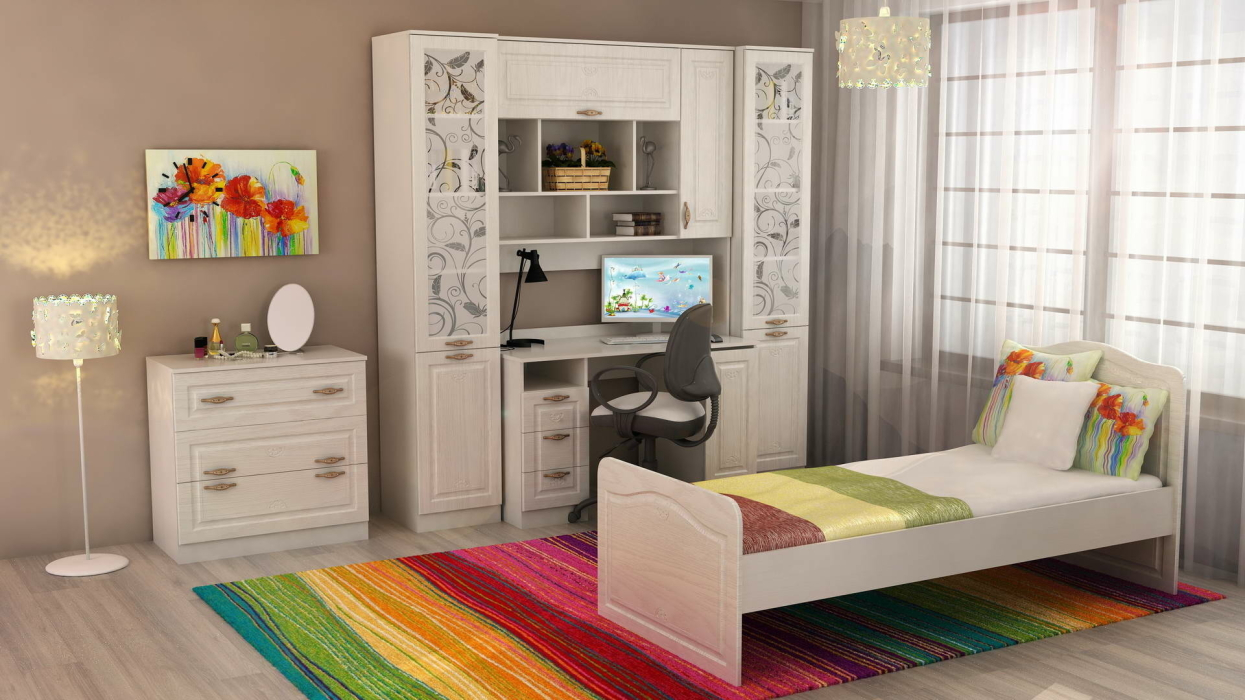 Кровати одноярусные, Кровать Мальвина, белый поры дерева, дуб шервуд патина