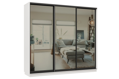 Шкаф-купе Премьер 35 (01ЗГ;01ЗГ;01ЗГ) фасады зеркало графит/трёхдверный/Профиль чёрный муар