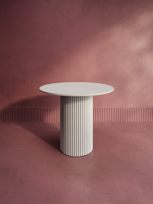 Обеденные столы, Стол круглый обеденный с белым металлическим подстольем TRUBIS Wood L 90