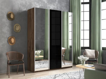 Шкаф-купе Прайм 3-х дверный Зеркала/Стекло черное/Доводчики 180х57х230